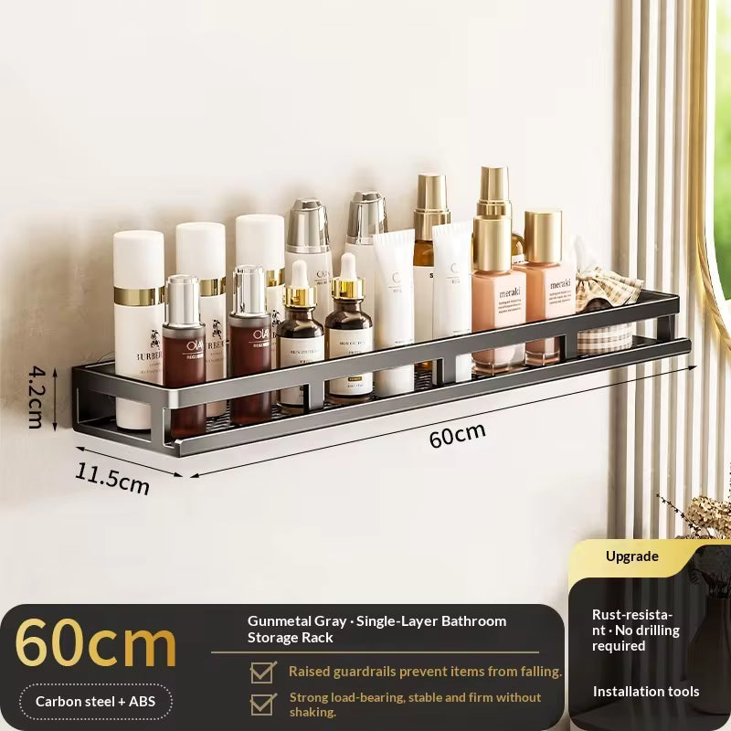 Étagère de salle de bain à ventouse sans perçage, support mural en aluminium pour toilettes, organisateur de salle de bain à suspendre au mur