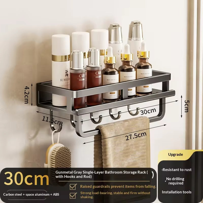 Étagère de salle de bain à ventouse sans perçage, support mural en aluminium pour toilettes, organisateur de salle de bain à suspendre au mur