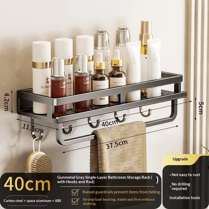 Étagère de salle de bain à ventouse sans perçage, support mural en aluminium pour toilettes, organisateur de salle de bain à suspendre au mur