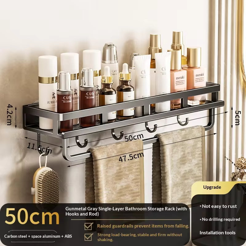 Étagère de salle de bain à ventouse sans perçage, support mural en aluminium pour toilettes, organisateur de salle de bain à suspendre au mur