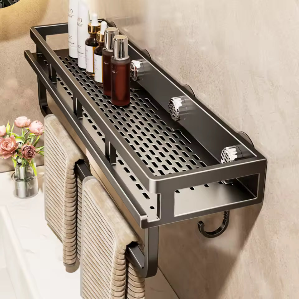 Étagère de salle de bain à ventouse sans perçage, support mural en aluminium pour toilettes, organisateur de salle de bain à suspendre au mur
