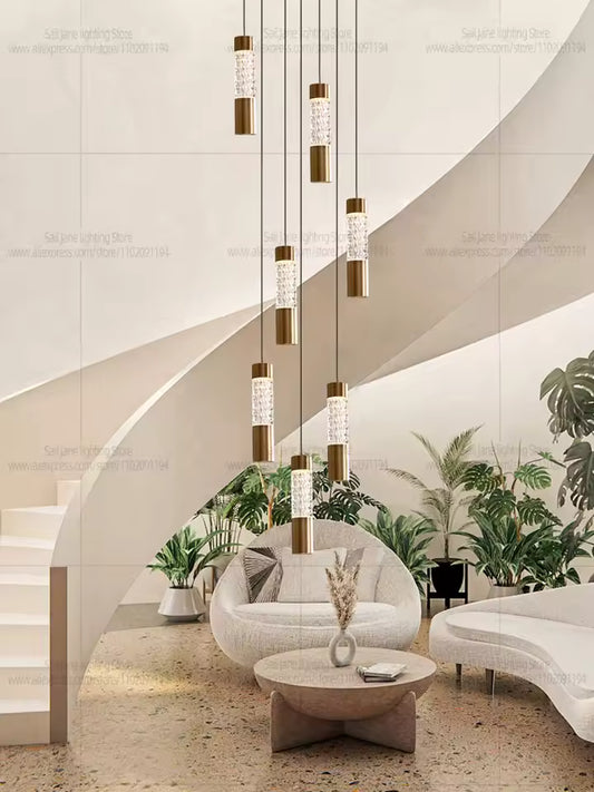 Lustre Cylindrique Moderne de Luxe Doré pour Villa