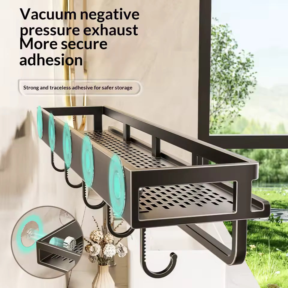 Étagère de salle de bain à ventouse sans perçage, support mural en aluminium pour toilettes, organisateur de salle de bain à suspendre au mur