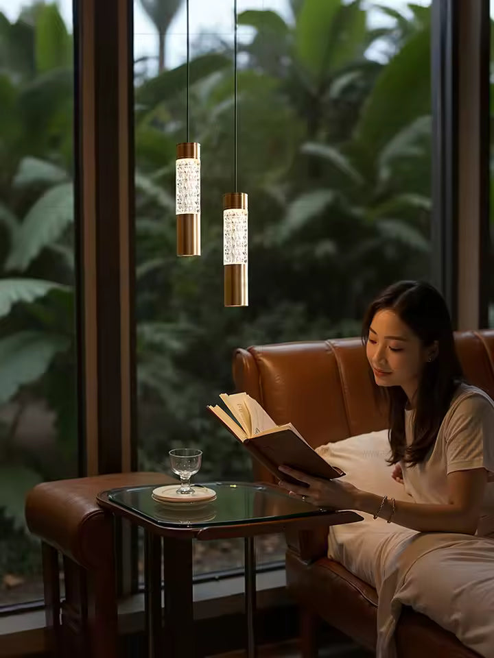 Lustre Cylindrique Moderne de Luxe Doré pour Villa