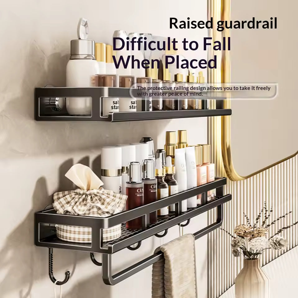 Étagère de salle de bain à ventouse sans perçage, support mural en aluminium pour toilettes, organisateur de salle de bain à suspendre au mur