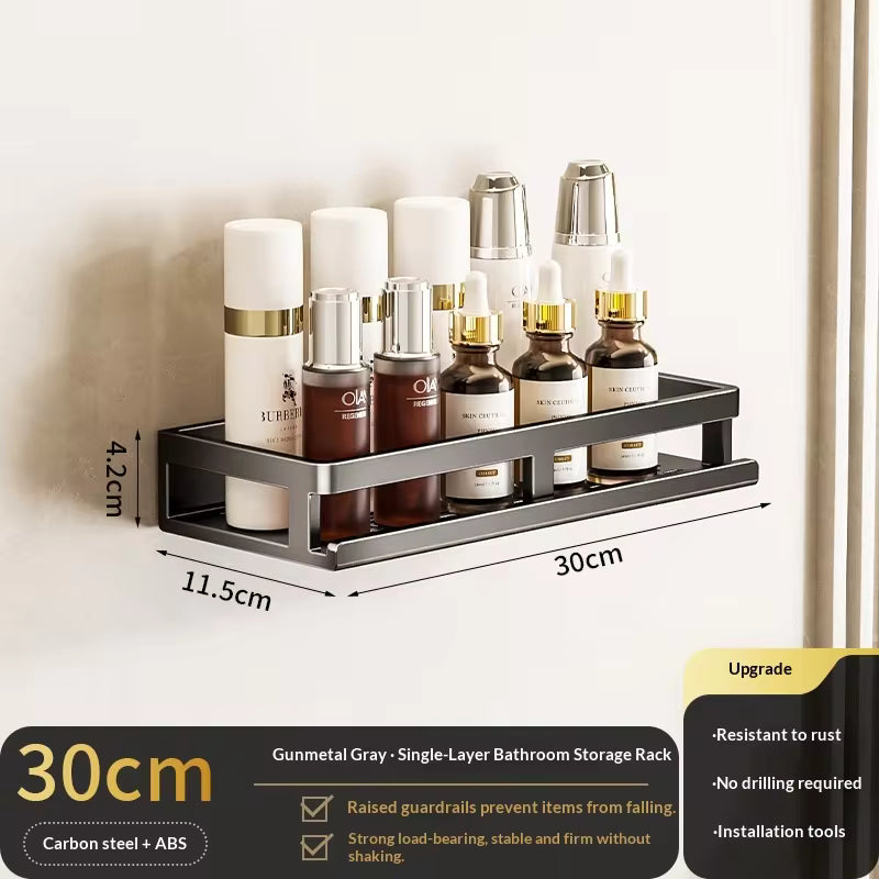 Étagère de salle de bain à ventouse sans perçage, support mural en aluminium pour toilettes, organisateur de salle de bain à suspendre au mur