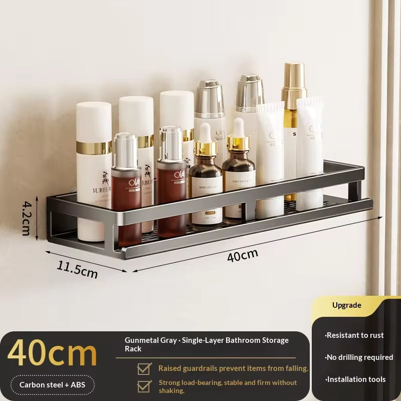 Étagère de salle de bain à ventouse sans perçage, support mural en aluminium pour toilettes, organisateur de salle de bain à suspendre au mur