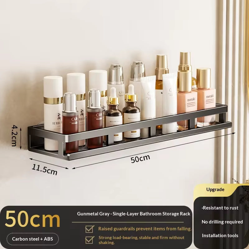 Étagère de salle de bain à ventouse sans perçage, support mural en aluminium pour toilettes, organisateur de salle de bain à suspendre au mur